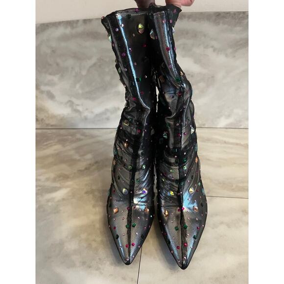 Azalea Wang Liora Rhinestone Stiletto Pointed Toe Booties Jeweled Boots 7.5 NIB - Picture 2 of 6
